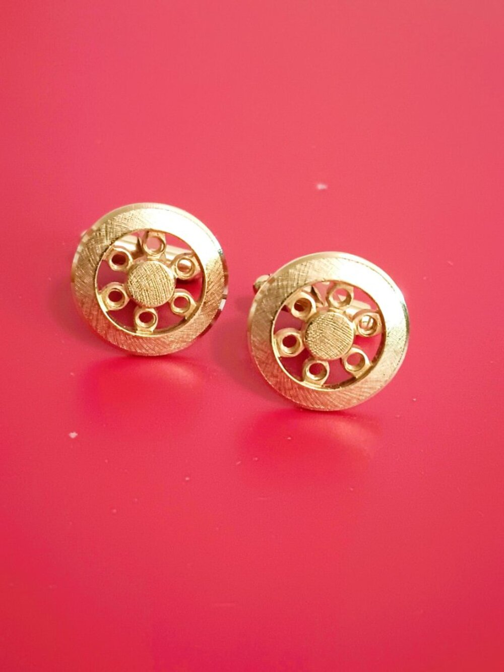 Anson Vintage Open Work Cufflinks Brushed Gold Tone Round